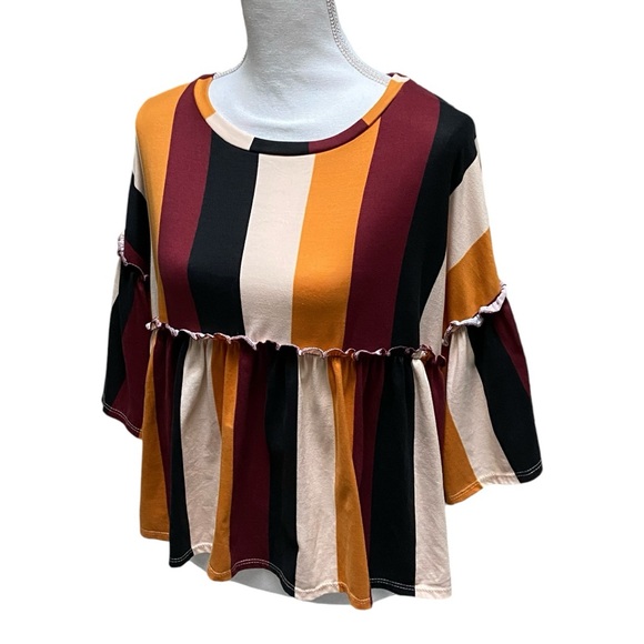 Women’s Vine & Love Vertical Stripe Flair Sleeve Oversized‎ Babydoll Top - Picture 4 of 9